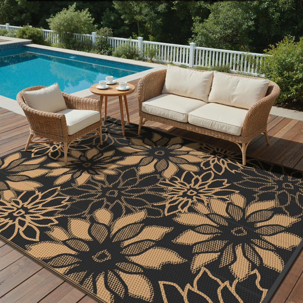 Shimeek Reversible Outdoor Mat, Waterproof Plastic Outdoor Mat, Black&Brown,Rectangle 9' x 12' | Wayfair North America
