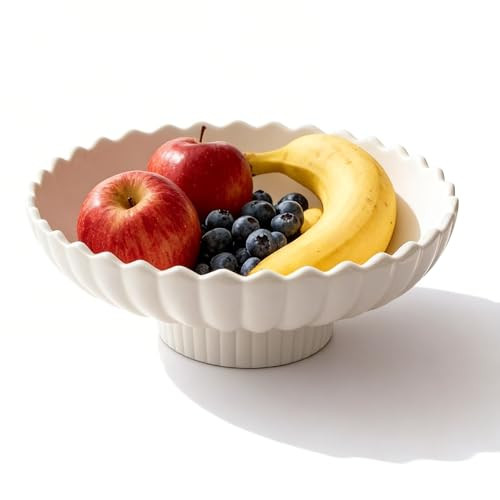 Large Decorative Bowl, 10.6-Inch Handmade Modern Ceramic Centerpiece Bowl with Scalloped Edge, Pe... | Amazon (US)