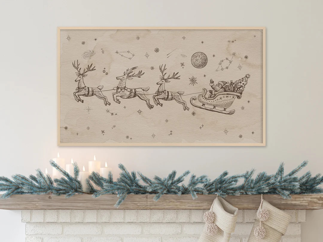 Samsung Frame TV Art Christmas, Santa, Sleigh, Winter, Vintage Art - Etsy | Etsy (US)