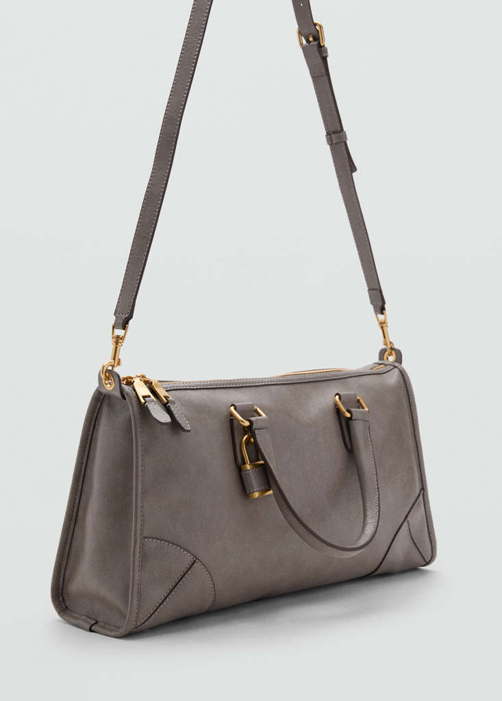 Shiny handbag with handles grey - Women - One size - MANGO | Mango (US/MX/AU)