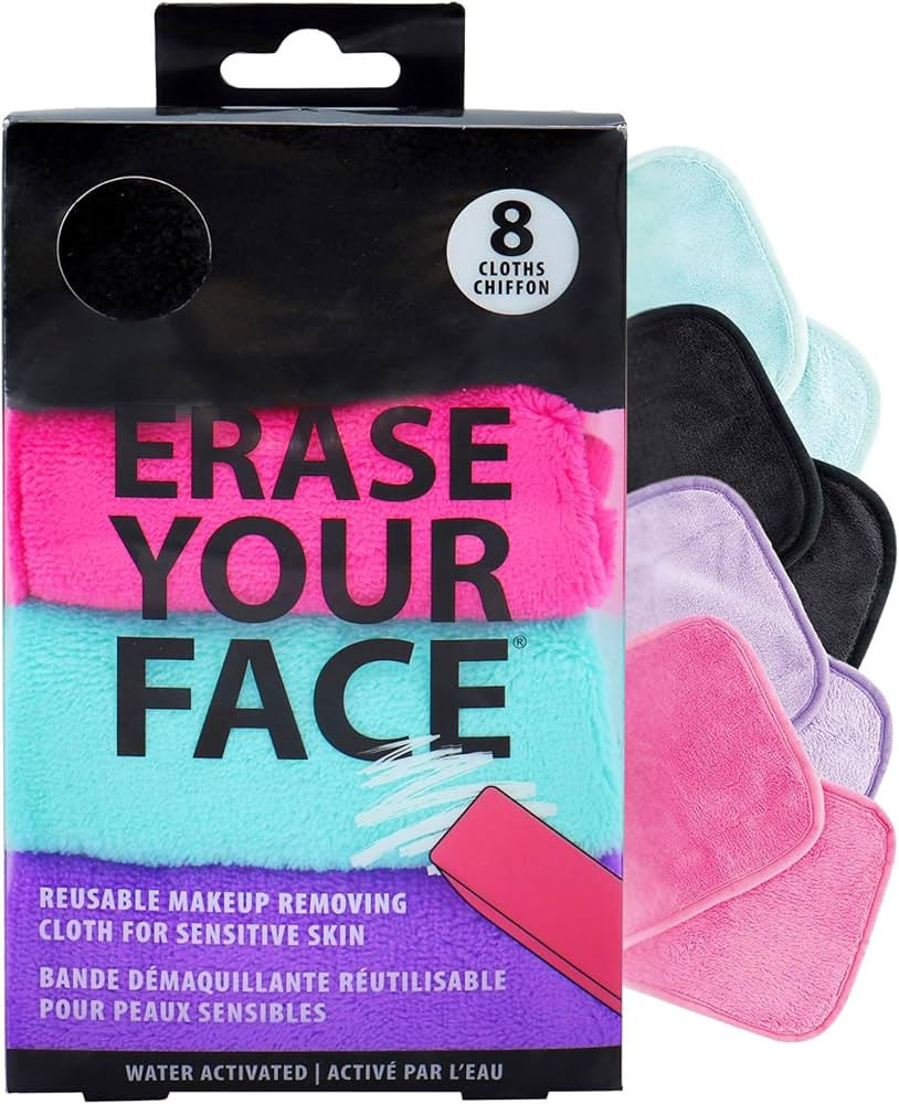 ERASE YOUR FACE Makeup Remover Cloths - Reusable Microfiber Face Towels to Cleanse & Remove Makeu... | Amazon (US)