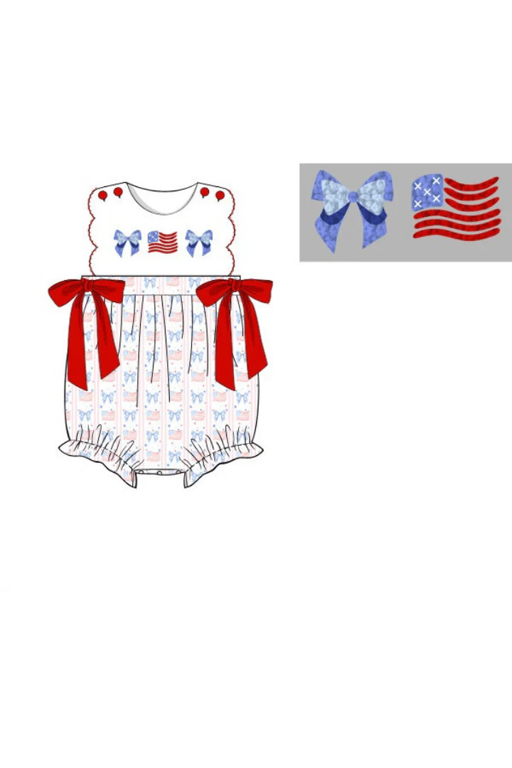 Pre-Order French Knot Red, White and Bow Bubble | The Smocked Flamingo