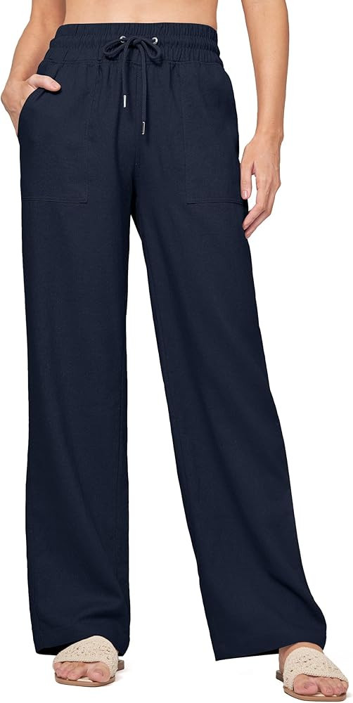 Willit Women Linen Pants Wide Leg Casual Palazzo Pants Cotton Linen Lounge Beach Summer Pants wit... | Amazon (US)