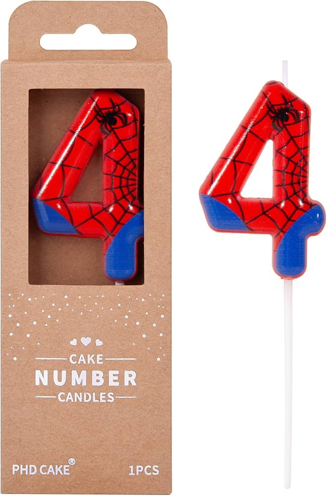PHD CAKE 2.76 Inch Number 4 Spider Birthday Candles, Spider Cartoon Themed Number Candles, Cake N... | Amazon (US)