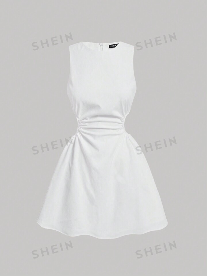 SHEIN MOD Romantic Bubble Ladies' Dress, White With Hollow Pattern | SHEIN