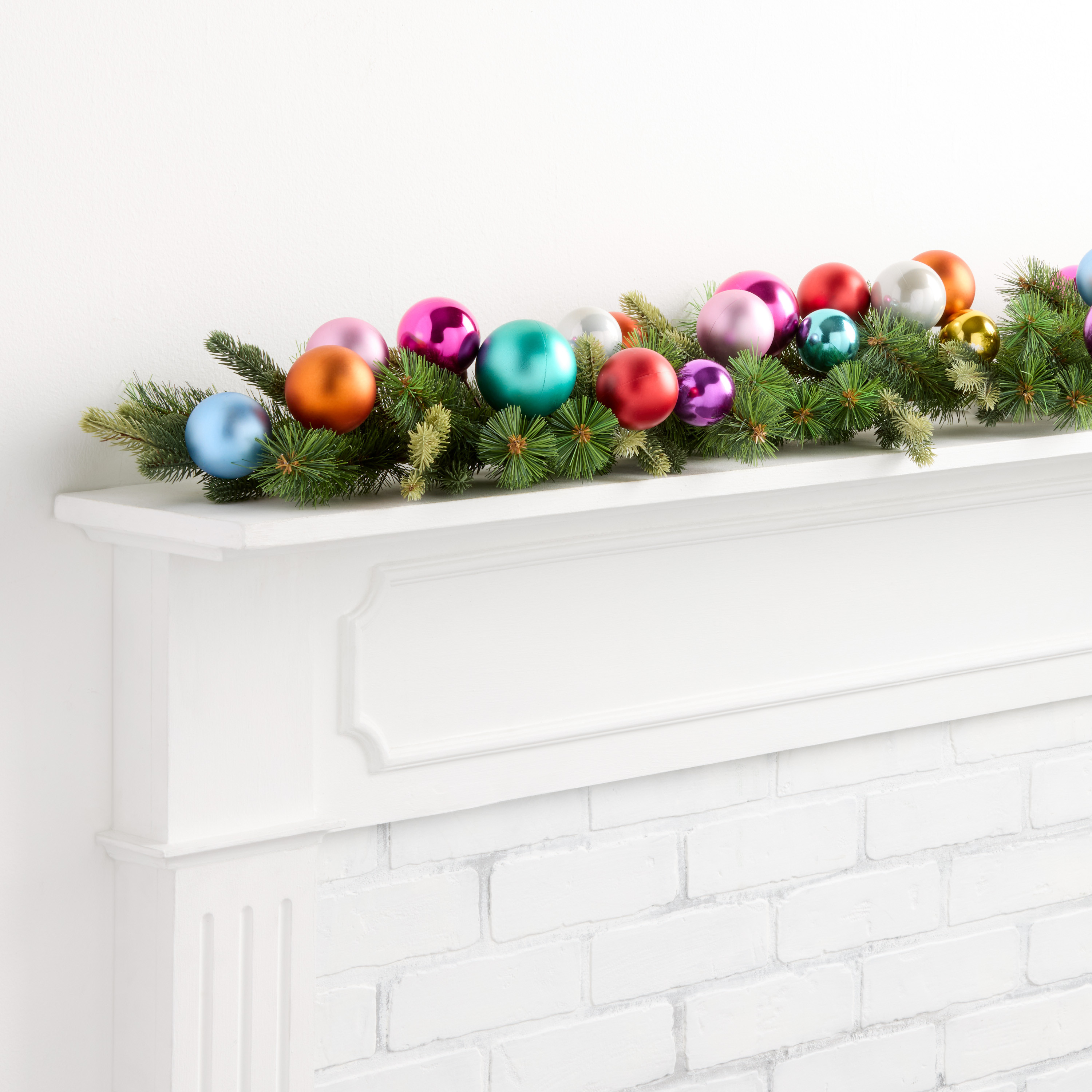 Mixed Faux Greenery with Rainbow Ornaments Garland | World Market