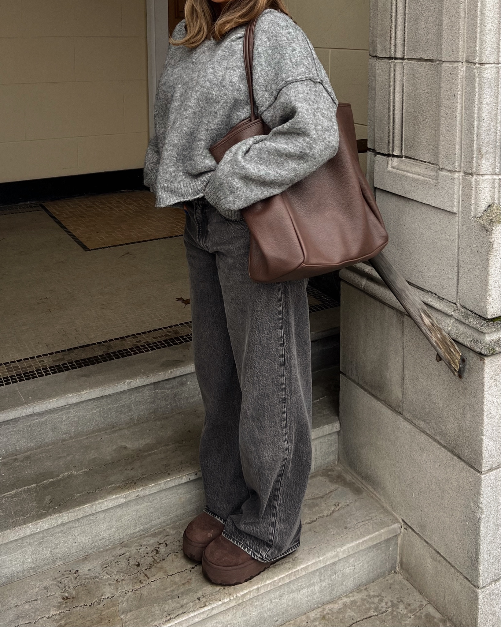 True to size 8 in my platform Uggs I love this brown but they are limited so linked the similar Amazon pair which is honest amazing looks the same and so warm. Stick with true size! Size M in sweater it’s a little itchy but I wear a shirt under it’s so cozy! Fave Amazon bag is gorgeous. Jeans tts 29

#LTKShoeCrush