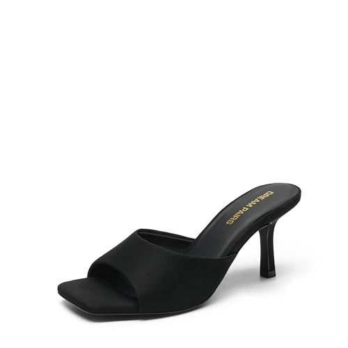 DREAM PAIRS Women's Kitten Heels Sandals – Square Toe Slip On Low Heels, Heeled Mules Footwear for Everyday, Dressy & Casual Occasions,Size 7.5,Classic Black,SDHS25004W | Amazon (US)