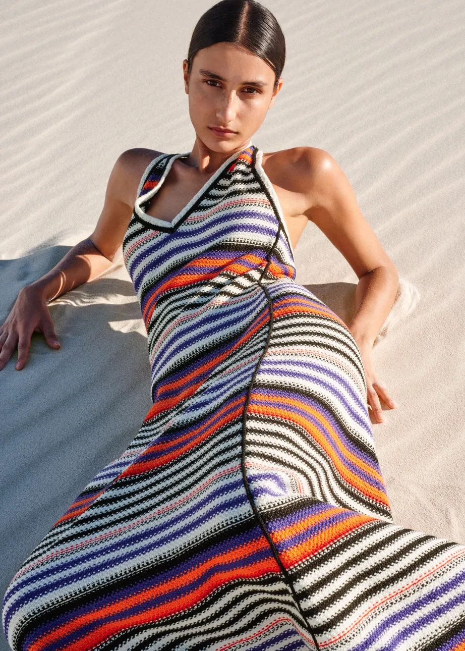 Cotton Crochet Stripe Knit Maxi Dress | ME + EM