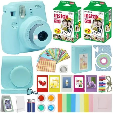 Fujifilm Instax Mini 9 Fuji Instant Film Camera Ice Blue + 40 Film Deluxe Bundle | Walmart (US)