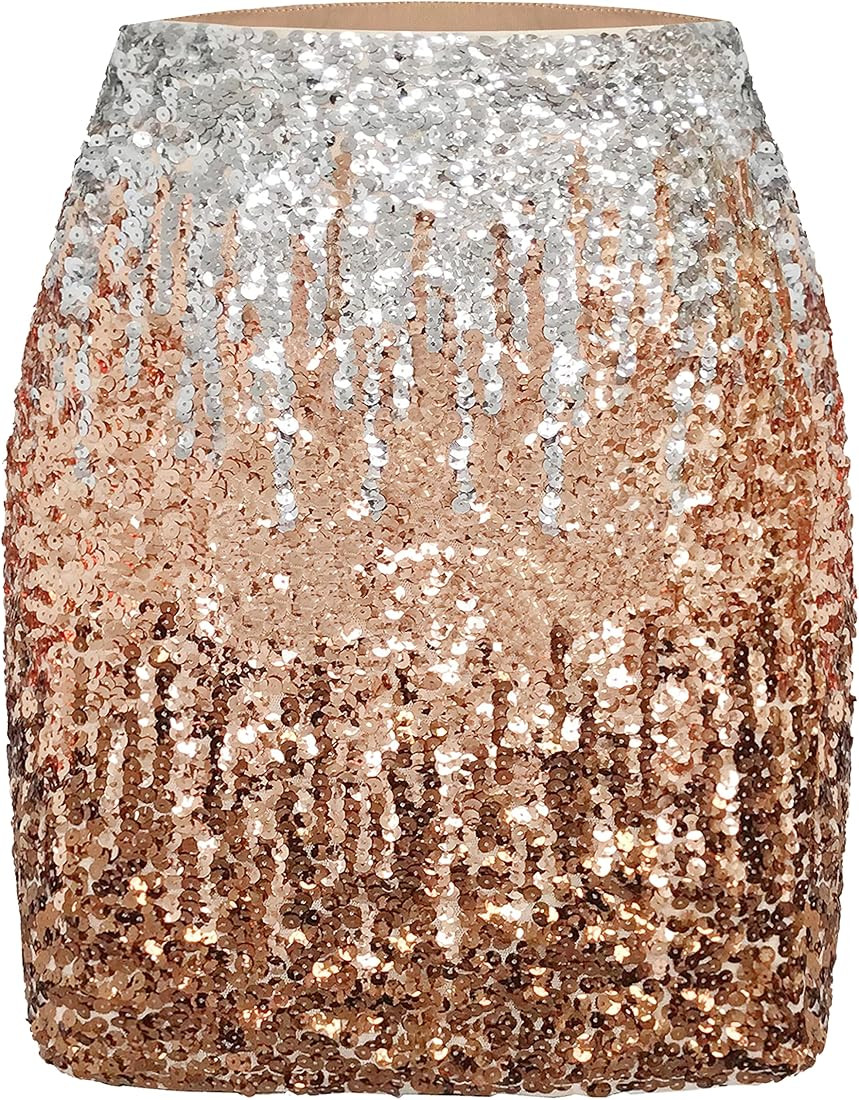 MANER Women's Sequin Skirt Sparkle Stretchy Bodycon Mini Skirts Night Out Party | Amazon (US)
