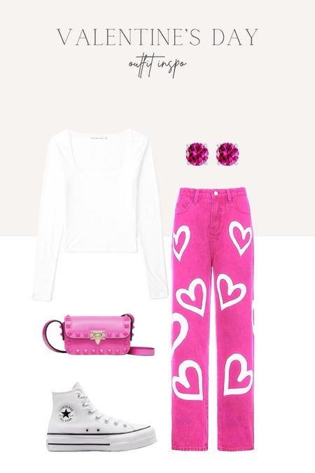 Valentine’s Day outfit, pink heart jeans, casual cute Valentine’s Day outfit 

#LTKstyletip #LTKfindsunder100