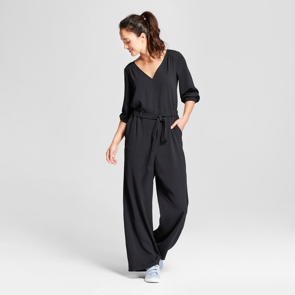 Women's Tie Waist Jumpsuit - A New Day Black L, Size: Small | Target