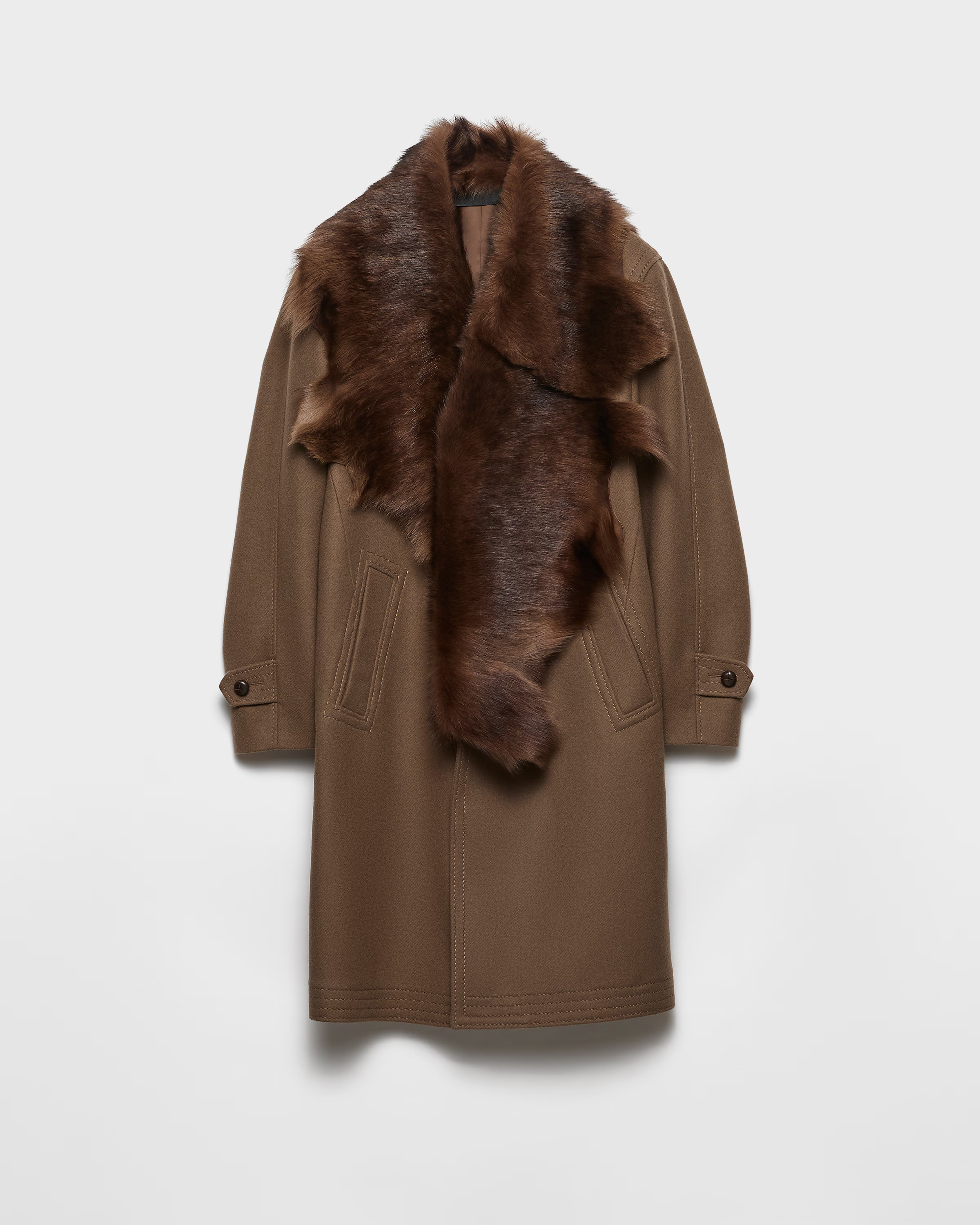 Wool coat with shearling collar | Prada INT