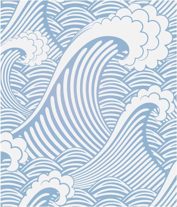 Birwall Peel and Stick Cute Blue Sea Water Waves Occean Waves Sea Spray Self Adehsive Wallpaper W... | Amazon (US)