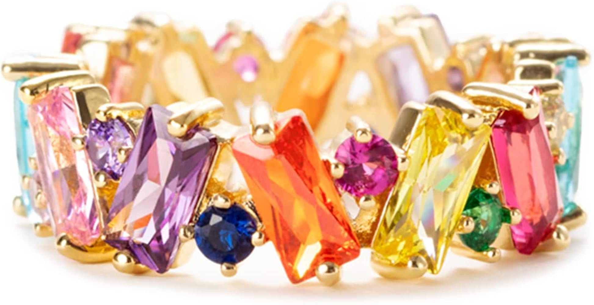 STORYJEWELLERY Colorful Rainbow Ring, Emerald Cut Eternity Band Rings for Women, 18K Gold Plated ... | Amazon (US)