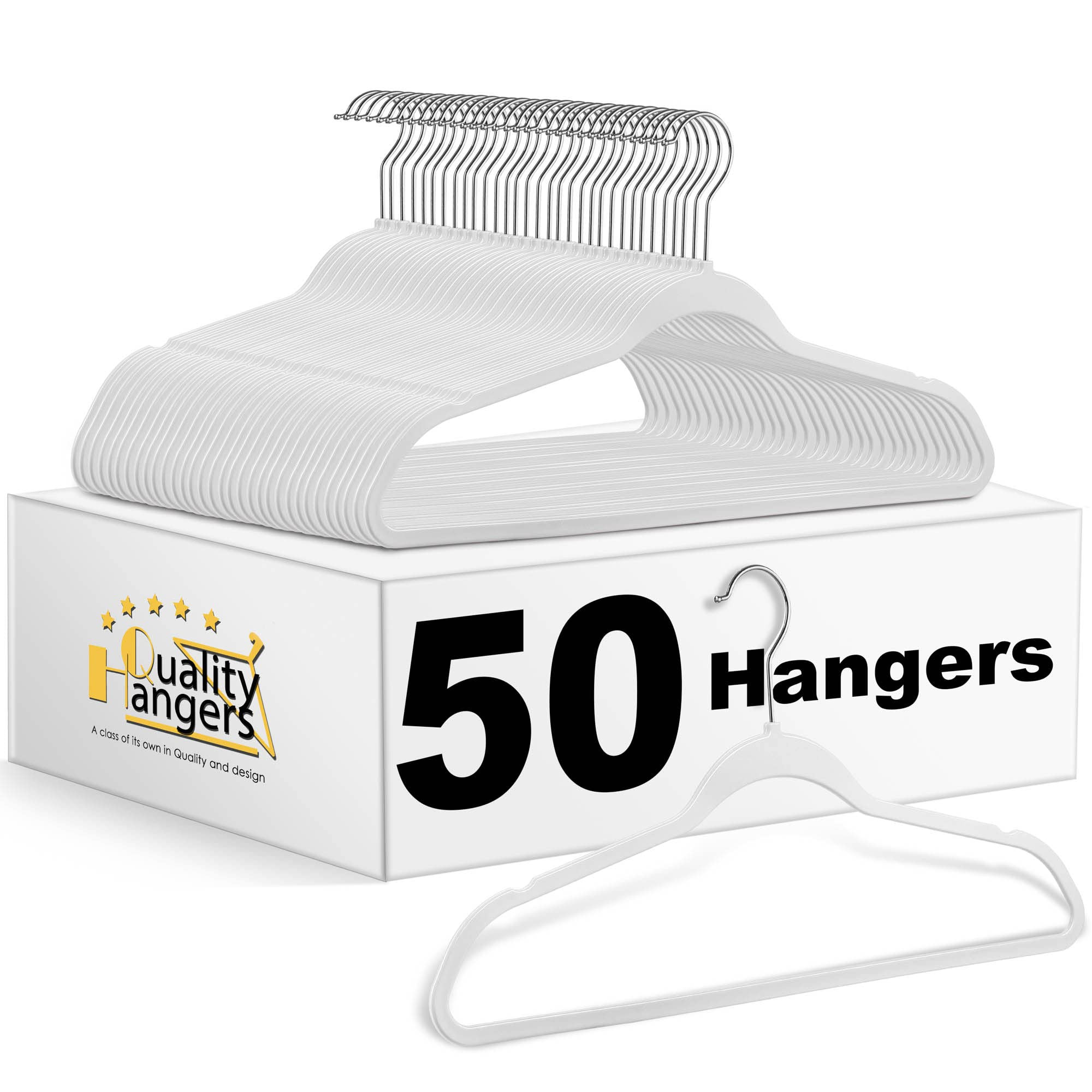 Quality Hangers 50 Pack Non-Velvet Plastic Hangers for Clothes - Heavy Duty Coat Hanger Set - Spa... | Amazon (US)