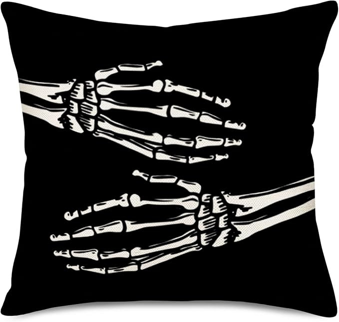 Smilyard Halloween Skull Decorative Pillow Covers Cotton Linen Vintage Skeleton Hand Hug You Wick... | Amazon (US)