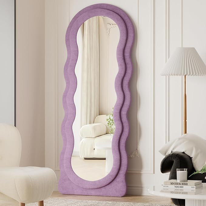 Full Length Mirorr, 63"x24" Mirrors Full Length, Irregular Wavy/Wall Mounted/Standing Floor Mirro... | Amazon (US)