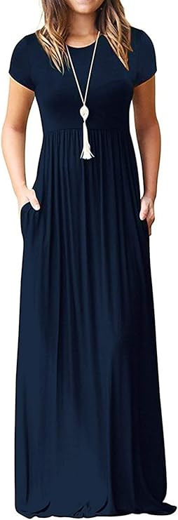 DEARCASE Maxi Dress for Women Short Sleeve Casual Summer Loose Plain Comfy Long Dresses with Pock... | Amazon (US)