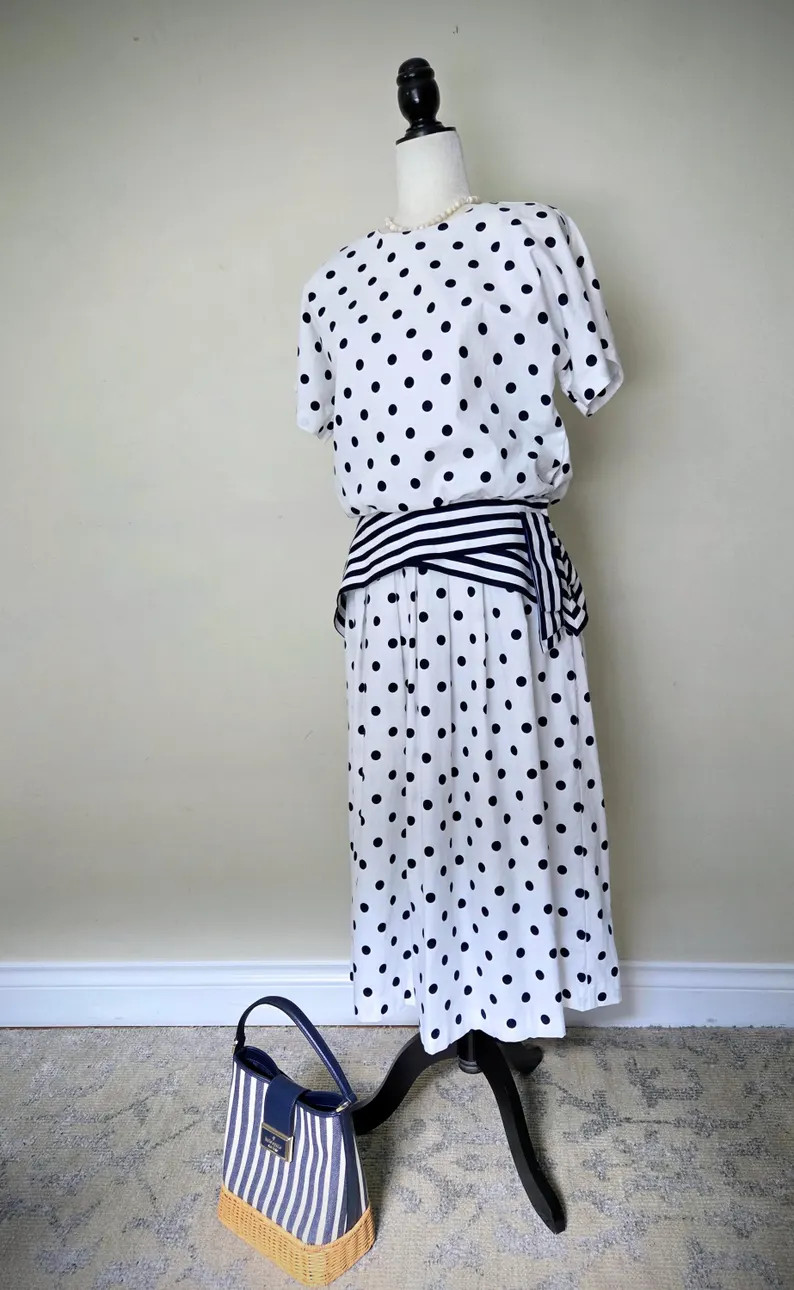 Vintage NWOT 80's French Riviera Polka Dot Dress Size M/L | Etsy (Global)