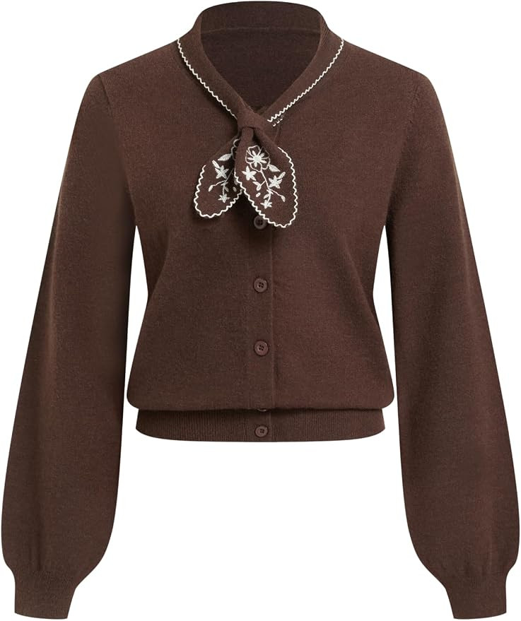 CIDER Cropped Knit Cardigan Women Knot Neck Button Front Sweater | Amazon (US)