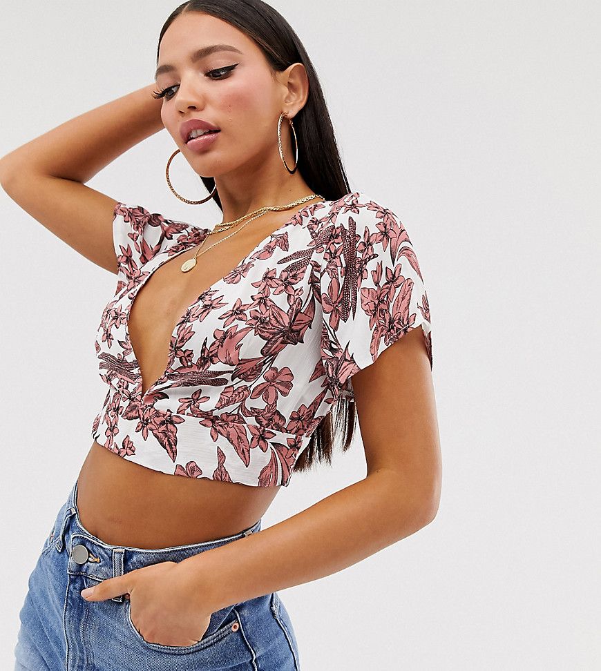 Missguided Tall tie back crop top in floral print-White | ASOS (Global)