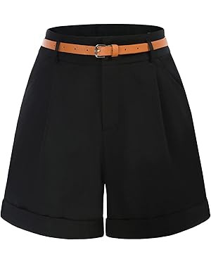 Belle Poque Women Bermuda Shorts Elastic Waist Wide Leg Shorts with Pockets & Belts | Amazon (US)