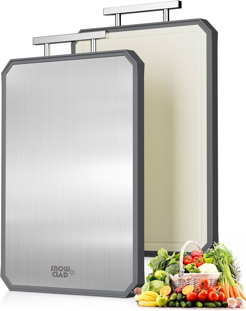 SNOWCLAD Stainless Steel Cutting Board,Double Sided Steel Bread Boards for kitchen,Stainless Stee... | Amazon (US)