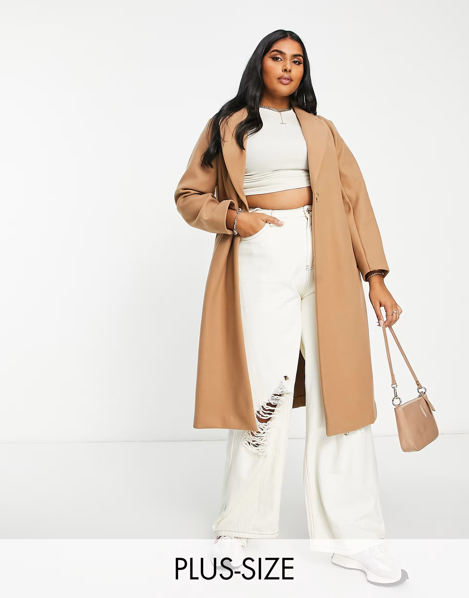 Simply Be single breasted formal coat in camel | ASOS (Global)