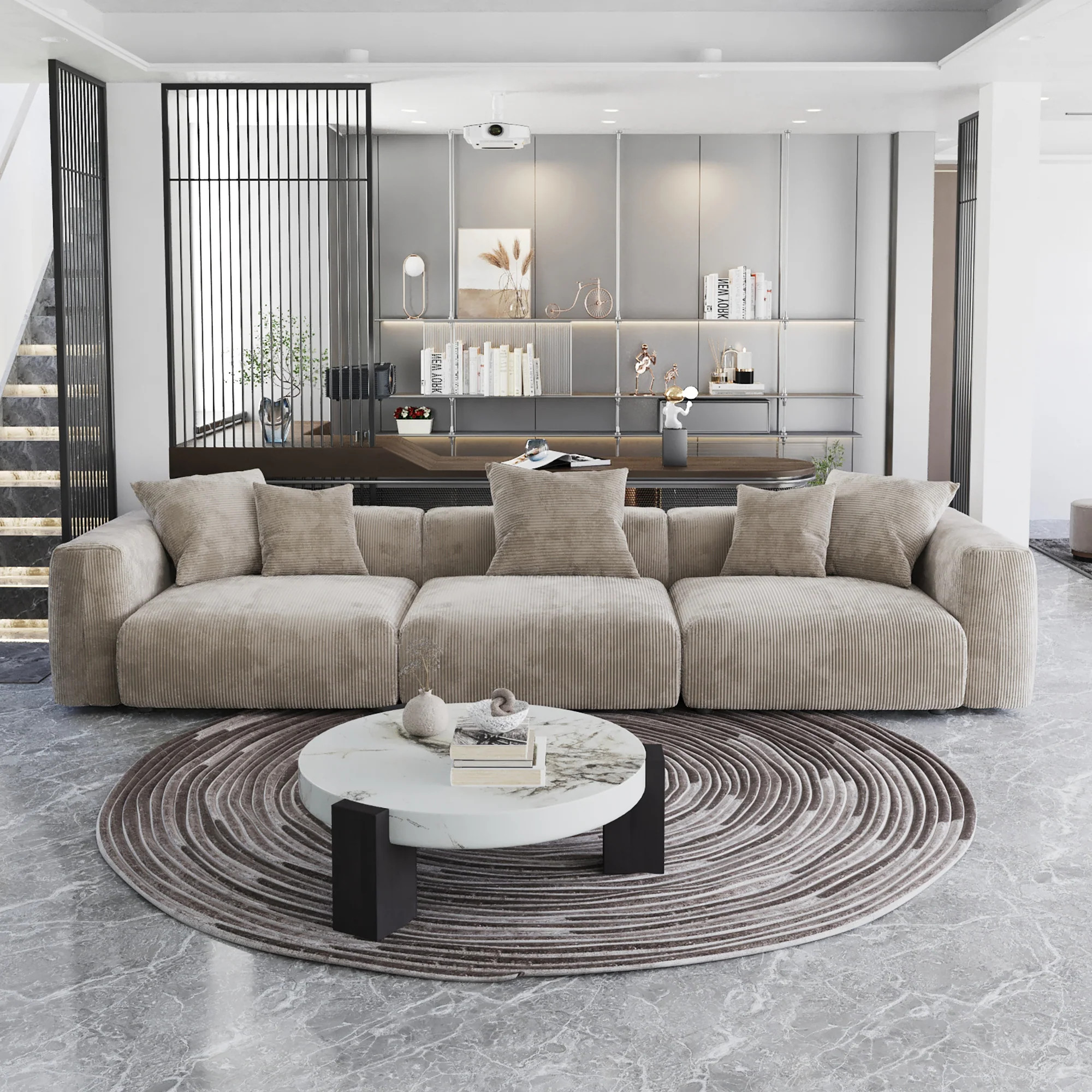 143 inch Sofa Couch- Deep Seat Sofa with 5 Pillows, 3 Seater Couch with Corduroy Fabric, Modern Sofas for Living Room | Bed Bath & Beyond