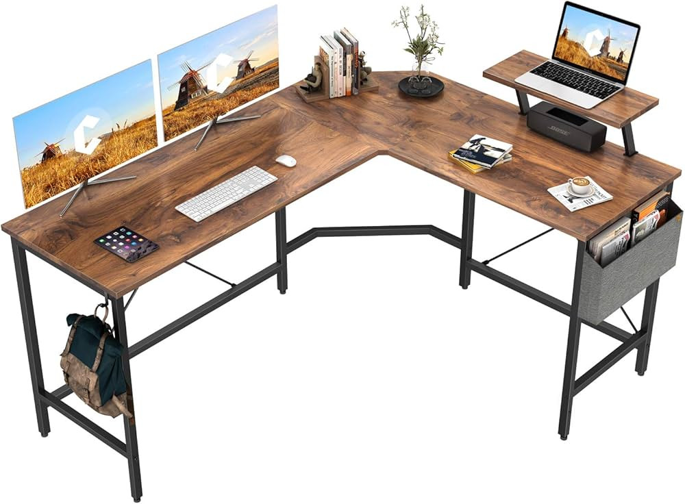 Cubiker Modern L-Shaped Computer Office Desk, Corner Gaming Desk with Monitor Stand, Home Office ... | Amazon (US)
