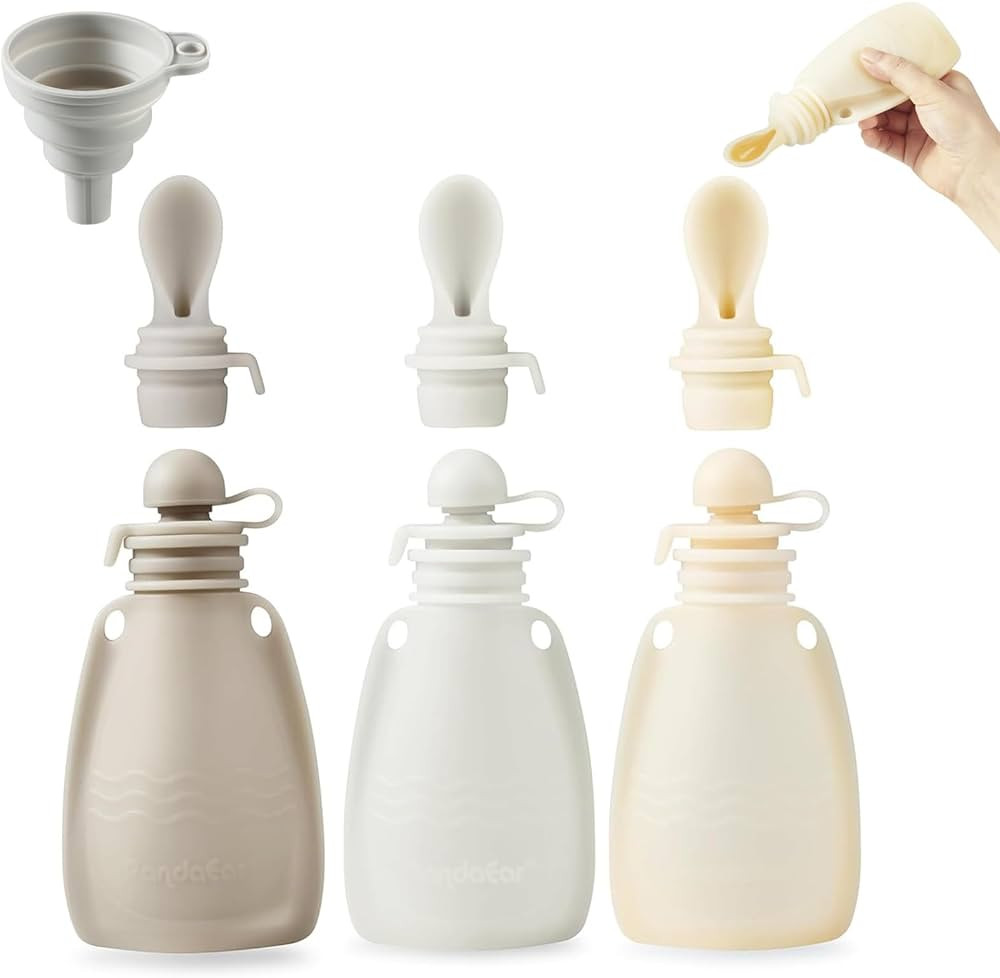 PandaEar 3 Pack Silicone Baby Food Pouches, Reusable Squeeze Pouches for Toddler Kids with 3 Sili... | Amazon (US)