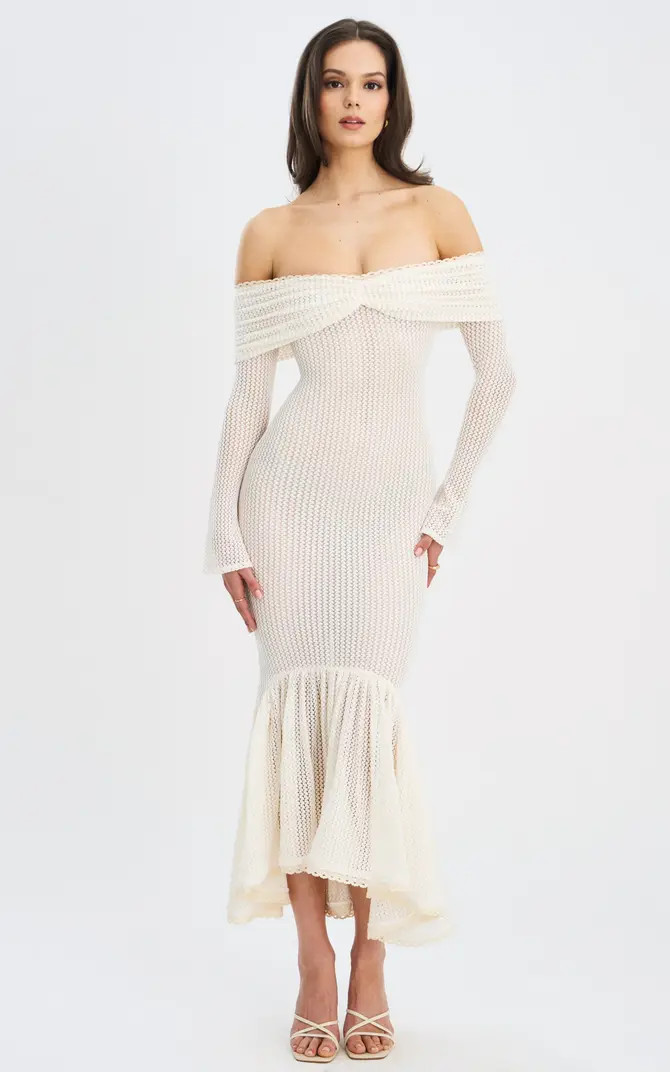 Kaedyn Off Shoulder Long Sleeve Crochet Mermaid Maxi Dress | Nordstrom