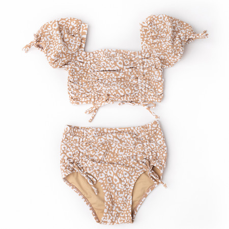Ditsy Leopard Girls Cinched High Waisted Bikini 2-10 | Shade Critters