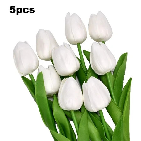 5Pcs Artificial Tulips Lifelike Realistic Plastic Faux Silk Floral Simulation for Home White Plastic | Walmart (US)