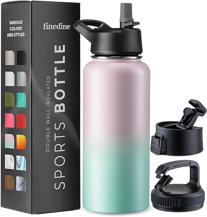 Triple-Insulated Stainless Steel Water Bottle with Straw Lid - Flip-Top Lid - Wide-Mouth Cap (32 ... | Amazon (US)