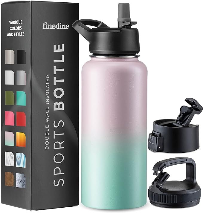 Triple-Insulated Stainless Steel Water Bottle with Straw Lid - Flip-Top Lid - Wide-Mouth Cap (32 ... | Amazon (US)