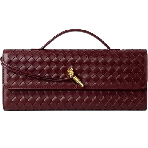 Woven Bags Evening Burgundy Clutch Purses Bags for Women With Adjustable Long Strap Crossbody Handbag Wallets PU Leather | Amazon (US)