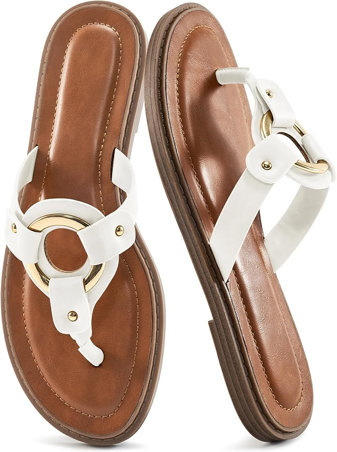 Ablanczoom Flats Sandals for Women Comfortable: Summer Beach Womens Flip Flops Dressy Vacation Sl... | Amazon (US)