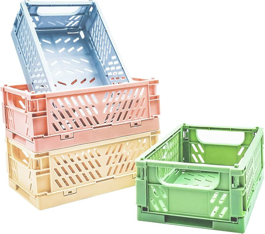 4-Pack Mini Baskets Plastic for Shelf Home Kitchen Storage Bin Organizer, Stacking Folding Storag... | Amazon (US)
