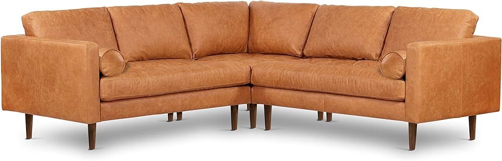 POLY & BARK Napa Corner Sectional Sofa in Full-Grain Pure-Aniline Italian Leather, Cognac Tan | Amazon (US)