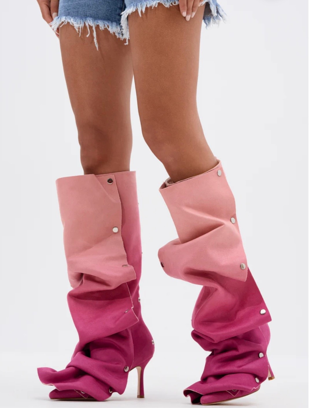 Two-tone pink slouch boots with a sculptural fit and stiletto heel. Bold, playful, and unapologetically fashion forward. 

#LTKootd