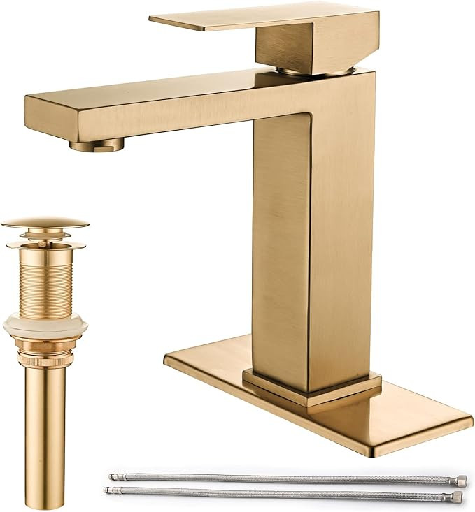 Brushed Gold Bathroom Faucet, Golden Single Hole Vanity Bath Faucet, Single Handle Modern Stainle... | Amazon (US)