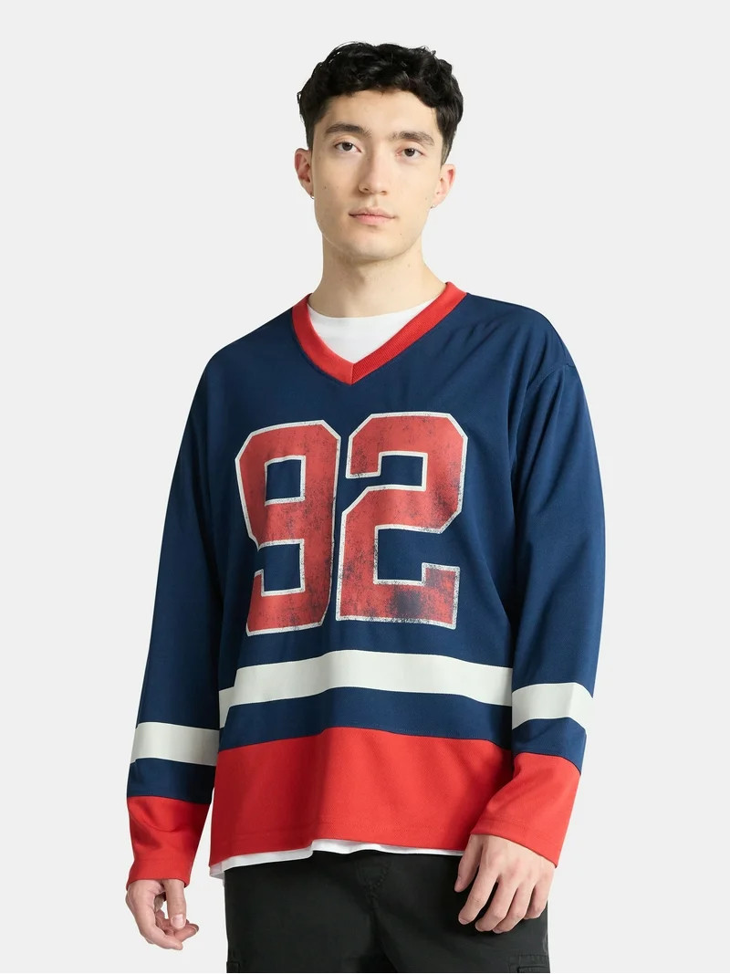No Boundaries Hockey Jersey Style Shirt with Long Sleeves, Men's and Big Men's | Walmart (US)