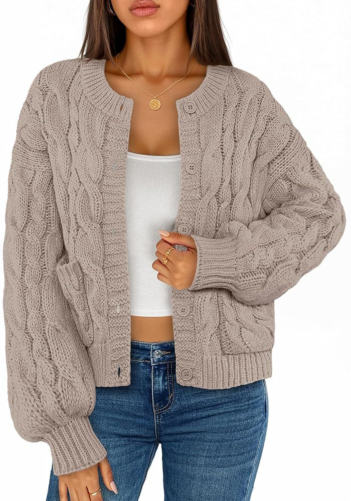 MEROKEETY Women's Cable Knit Chunky Cardigan Sweaters 2025 Fall Winter Trendy Button Up Long Slee... | Amazon (US)