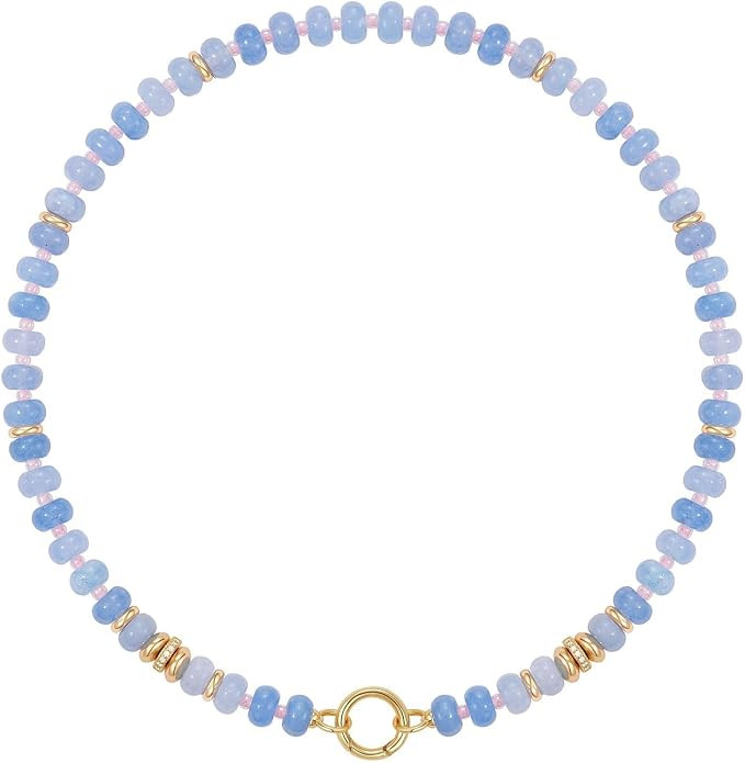 KissYan Beaded Necklaces for Women, Handmade Natural Stone Boho Choker with 14K Gold Plated Clasp... | Amazon (US)