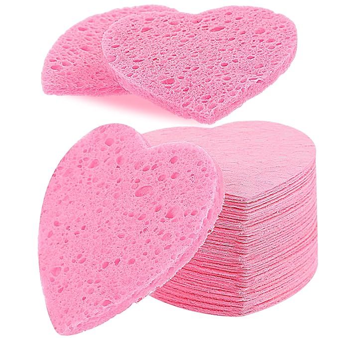 60pcs Heart Shape Compressed Facial Sponges Disposable Face Heart Sponges for Face Daily Facial C... | Amazon (US)