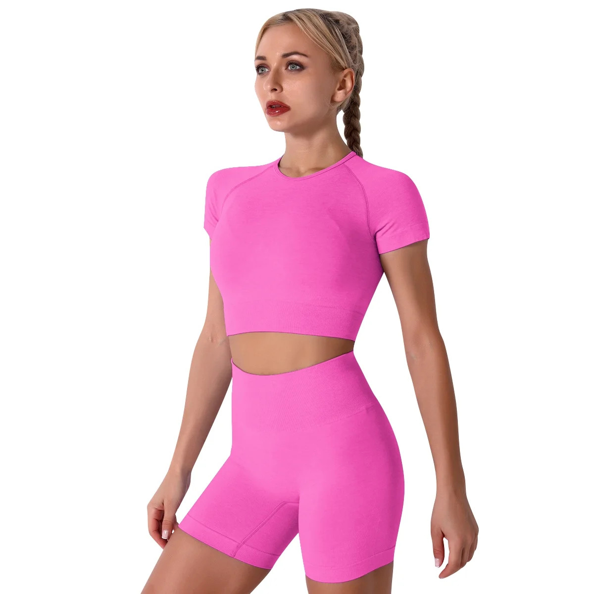 IBTOM CASTLE Women Workout Sets Yoga Outfits, Short Sleeve Crop Top + High Waisted Running Short ... | Walmart (US)