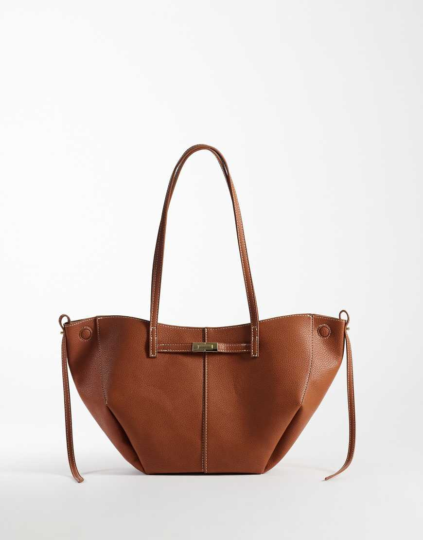 Gina Tricot long strap midi bag with belt buckle detail in camel-Brown | ASOS (Global)
